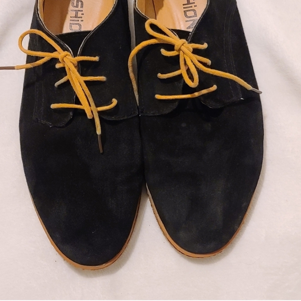 FASHION Suede Lace up Men's Black Oxford shoes Size 11.5 - Picture 4 of 11